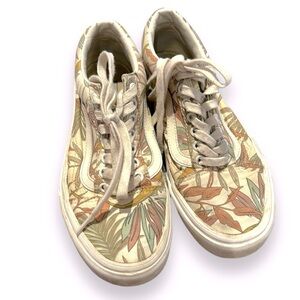 VANS low skate shoes lace-up sneakers tropical pastel palm leaves women’s 8